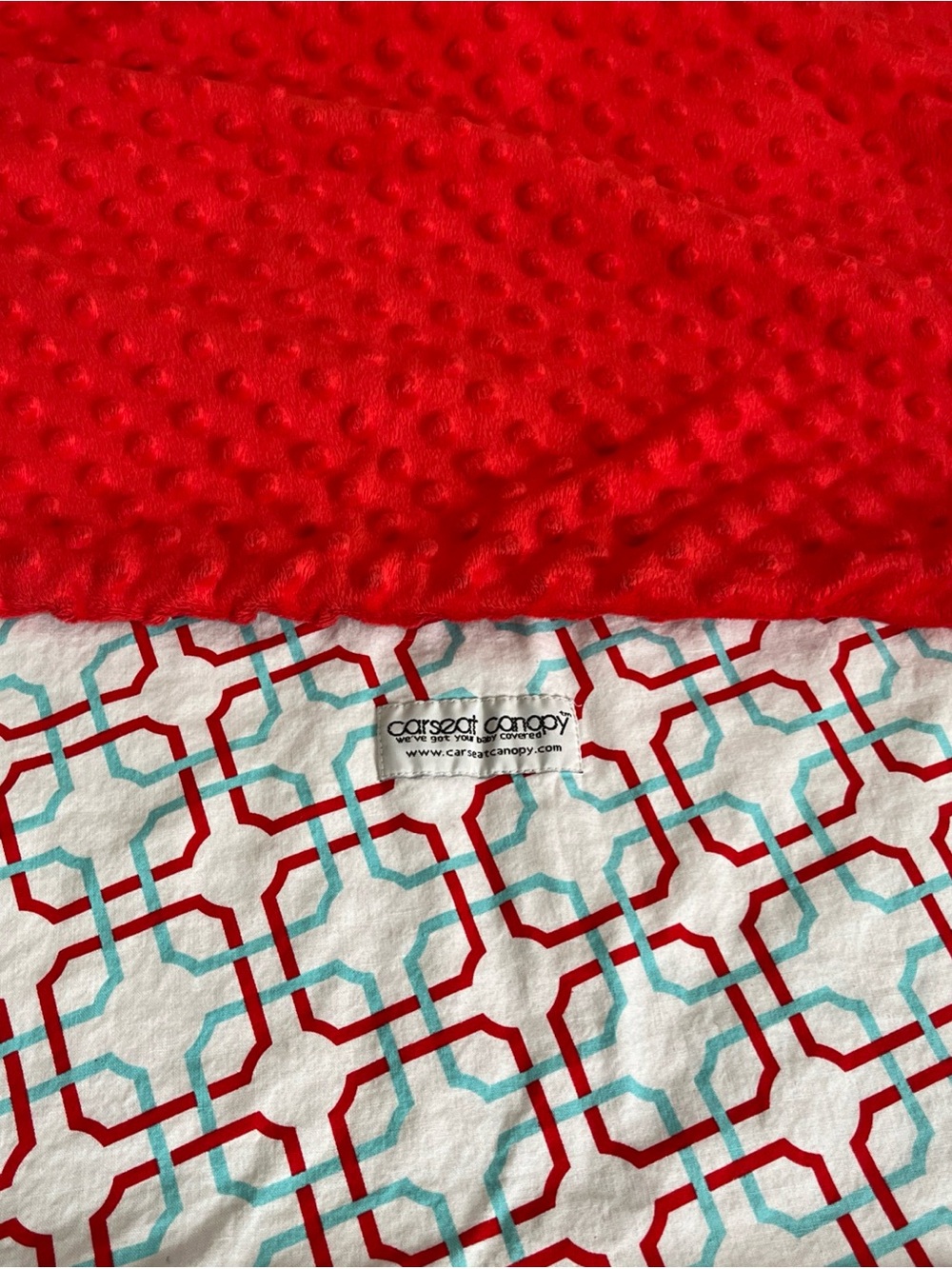 Carseat Canopy Blue White Red Geometric Design Minky Fleece Baby Car Seat Cover